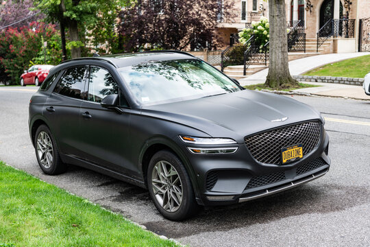 New York City, USA - August 26, 2023: 2022 Genesis GV70 3.5T Sport car parked, side view