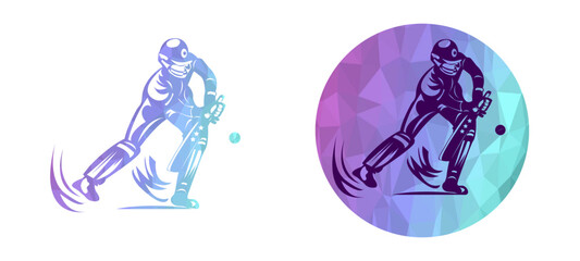 Batter playing defensive shot , vector of a batsman pose in filled and empty background, cricket leagues concept