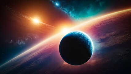 Naklejka premium Beautiful bright cosmic landscape as a background.