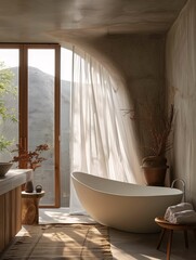 Modern Bathroom Interior with Freestanding Bathtub and Natural Light