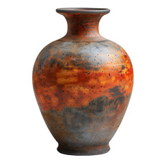 Front view of earthen industrial-style vase isolated on a white transparent background