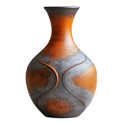 Front view of earthen modern-art inspired vase isolated on a white transparent background