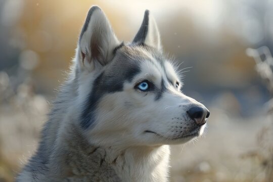 Portrait of a beautiful blue eyed siberian husky dog