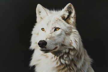 Portrait of a white wolf on a black background in the studio