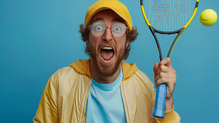 a sportsman shouting having badminton racket in his hands, generative Ai