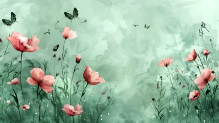 Crédence de cuisine en verre imprimé Papillons en grunge Butterflies on a green watercolor background, generative Ai