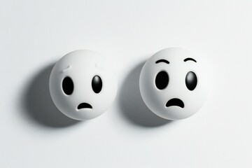Funny white emoticons with emotions on white background, top view