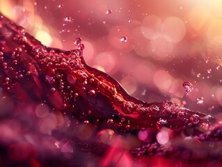 Ruby wine flowing with holographic glimmers, blending tradition with digital magic 