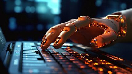 Futuristic robot hand typing
