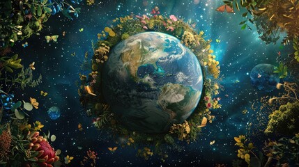 Fototapeta na wymiar Earth surrounded by diverse ecosystems