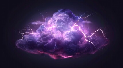 An icon of a thunderstorm cloud with lightning, isolated on a transparent background. Realistic element for weather forecasts.