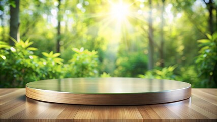 beautiful tabletop podium surface glossy against the background of nature