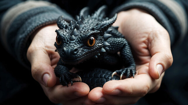 Enchanted Baby Black Dragon in Hands