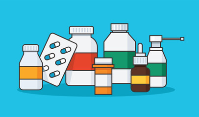 Set of Medicine bottles capsules vector illustration	
