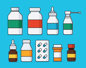 Set of Medicine bottles capsules vector illustration	
