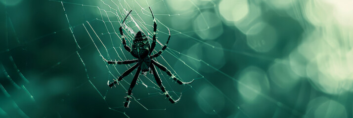 Emerald Arachnid: Spider Looming in a Misty Web