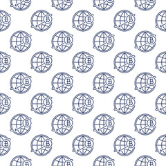 Bitcoin around the World Globe vector Cryptocurrency seamless pattern in outline style - 787842164