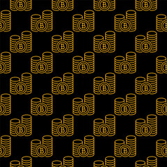Bitcoin coins vector Cryptocurrency seamless pattern in thin line style - 787842185