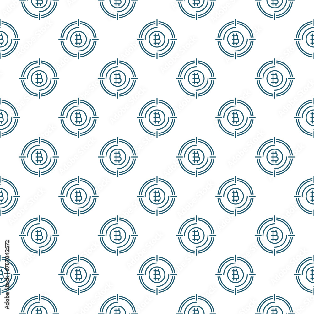 Poster target with bitcoin sign vector crypto technology thin line seamless pattern