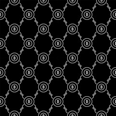 Circle with Bitcoin sign vector Crypto Currency linear dark seamless pattern - 787842524