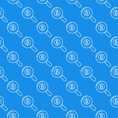 Magnifier with Bitcoin sign vector Cryptocurrency Search seamless pattern in thin line style - 787842549