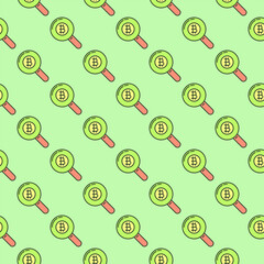 Magnifying Glass with Bitcoin sign vector Cryptocurrency Search colored seamless pattern - 787842551