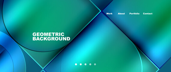 A geometric background with a gradient of azure and aqua hues, featuring rectangles and triangles in a symmetrical pattern. Tints and shades of electric blue create a modern and technological look - obrazy, fototapety, plakaty