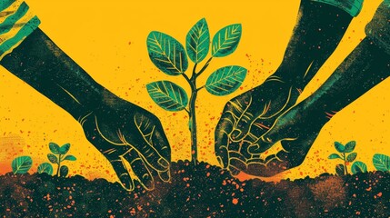 Two Hands Nurturing Green Plant Growth from Soil, Symbolizing Environmentalism and Sustainability