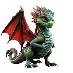 Fototapeta premium Red and green dragon cartoon 3D model isolated