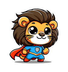 cartoon character of lion super hero - brown and blue (artwork 3)