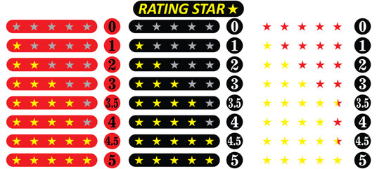 Rating stars badges. Feedback or Rating. Rank, level of satisfaction rating. Five stars customer product rating review. 5 star rating icon. Vector isolated On white Background