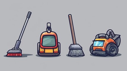 Icons depicting a vacuum cleaner and a broom