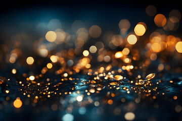 Holographic dark black, yellow backlight falling in at night on blur background. Abstract Texture Background. Beautiful effect light sparkling meteors. Realistic clipart template pattern.	