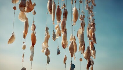 shells hanging from a string - obrazy, fototapety, plakaty