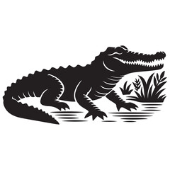 black and white dragon Alligator Illustration