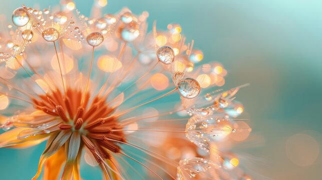 Dandelion flower with water drops