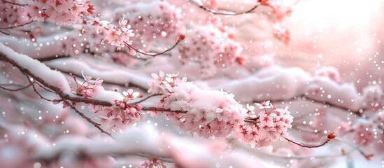 Cherry blossoms, sakura blooms set against a white backdrop