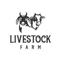 retro vintage style ranch emblem design logo. cow and goat