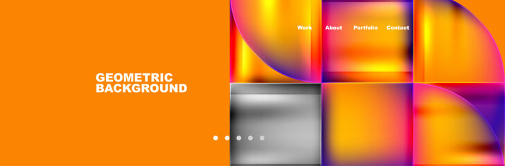 Fototapeta premium A vibrant geometric pattern featuring colorful squares and circles on an electric blue and amber background, creating a dynamic contrast of tints and shades with hints of magenta