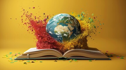 International Day of Education concept Illustration. World or earth globe isolated on book pages in round shape.
