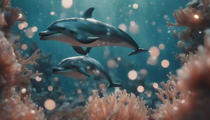 dolphins in the sea - obrazy, fototapety, plakaty
