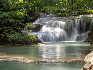 Fototapeta na wymiar Erewan Waterfalls in Kanchanaburi, Thailand