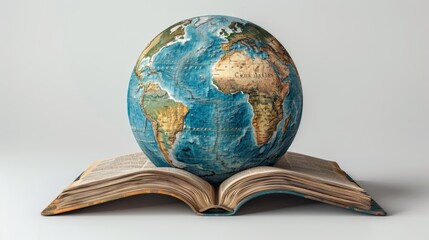 World book day.23th April. open book over the Planet on isolated white background. Mental Health Day concept. books pile and globe.World literature concept. Knowledge information. earth day concept.