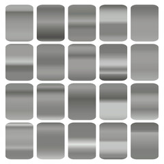 Metallic gradient collection with shiny silver hologram. Holographic foil texture, chrome metal gradation. Vector set for frame, ribbon, border, cover, banner, other design