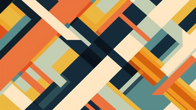 Retro-modern vector illustration with intersecting lines and shapes in yellow, orange, and blue, perfect for creating trendy banner backgrounds