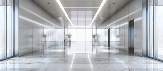 An empty hallway within the contemporary office structure.