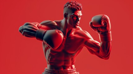 Grey and red toned illustration of a handsome boxer throwing a right cross.