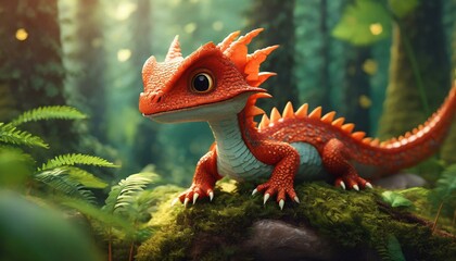 Baby Red Dragon in The Tropical Forest - obrazy, fototapety, plakaty