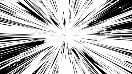 A black and white background with radial manga speed lines for comic books, action or explosions.