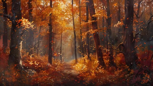 beautiful autumn scene in a forest. seamless looping overlay 4k virtual video animation background